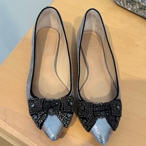 Tory Burch Black and Silver Embellished Flats